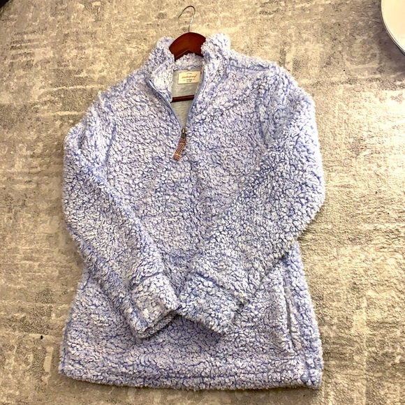 FUZZY BABY BLUE QUARTER ZIP - Picture 1 of 7